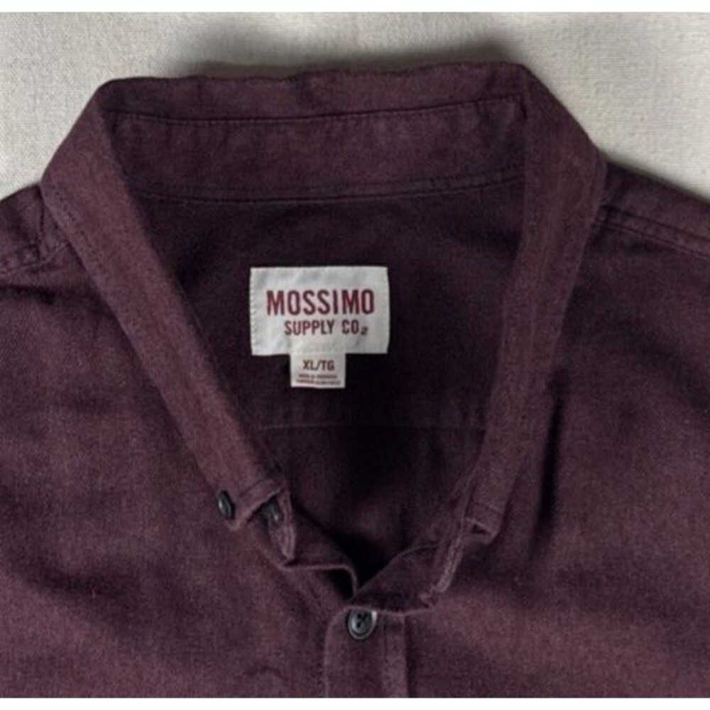 Mossimo Mens XL Flannel Shirt Maroon Burgundy Solid Long Sleeve Button Cotton - Picture 9 of 10
